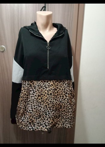 Diğer Leopar Desenli Kısa Kapüşonlu Sweatshirt