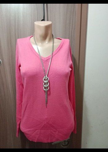 s Beden pembe Renk Pembe V Yaka Kadın Triko Kazak