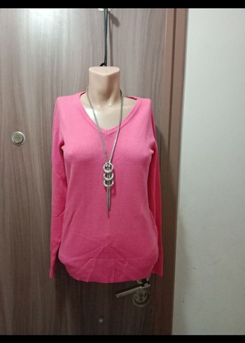 Pembe V Yaka Kadın Triko Kazak