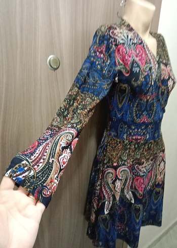 On Fashion Uzun Kollu Renkli Bohem Elbise