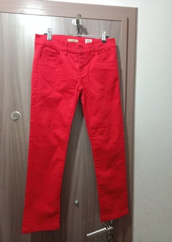 Düğmeli Kırmızı Kadın kot Pantolon