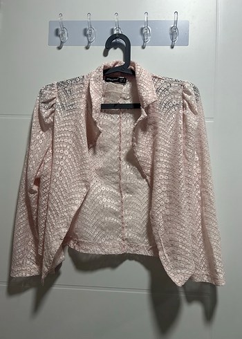 Standart Beden Beden Dantel Detaylı Pembe Kız Bolero