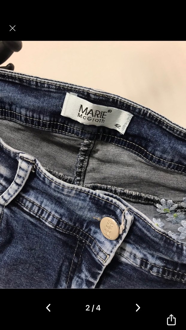 Nakışlı Düğmeli Mavi Dar Kesim Kadın Kot 42 beden - Görsel 4