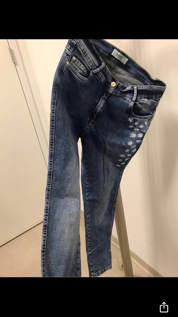 Nakışlı Düğmeli Mavi Dar Kesim Kadın Kot 42 beden - Görsel 2