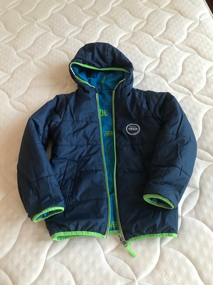 Kapüşonlu Erkek Çocuk Mavi Fermuarlı Mont - Görsel 2