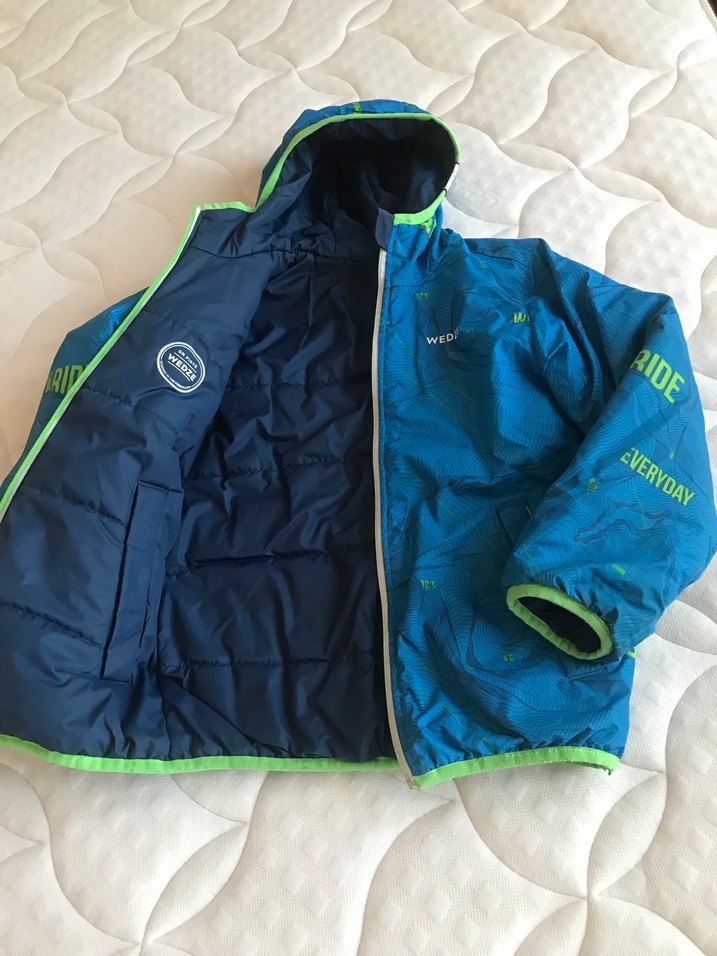 Kapüşonlu Erkek Çocuk Mavi Fermuarlı Mont - Görsel 4