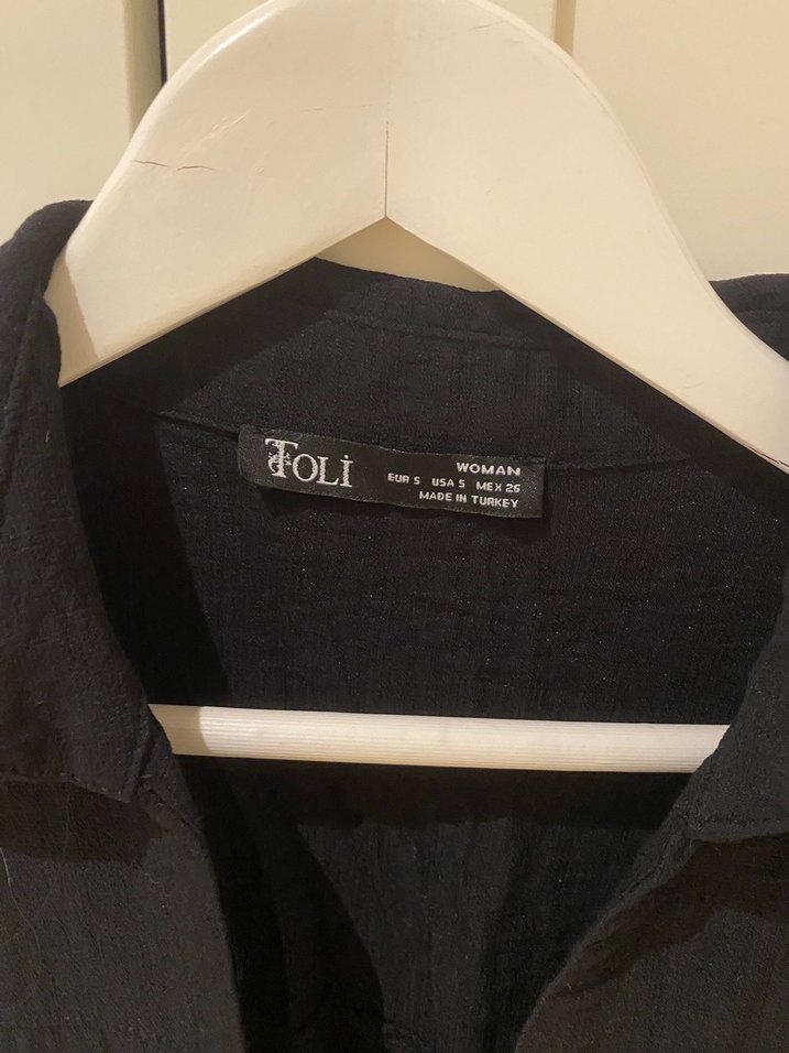 Düğmeli Siyah Keten mini Tulum - Görsel 3