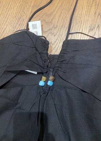 s Beden siyah Renk Kadın Siyah Halter Yaka keten mini Elbise