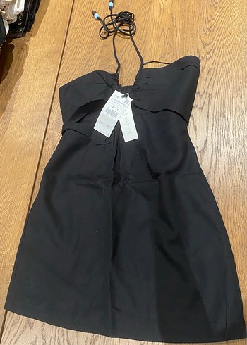 Kadın Siyah Halter Yaka keten mini Elbise