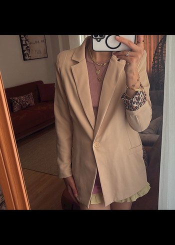 Trendyol & Milla Leopar Detaylı Bej Kadın Blazer Ceket