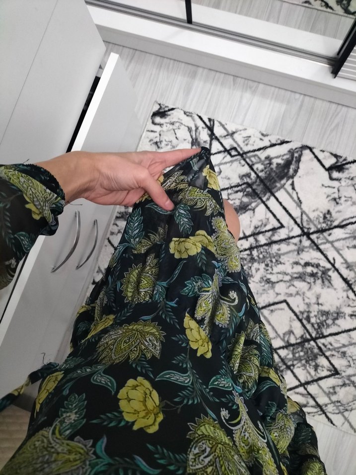 V yaka düğmeli bohem kısa elbise - Görsel 3