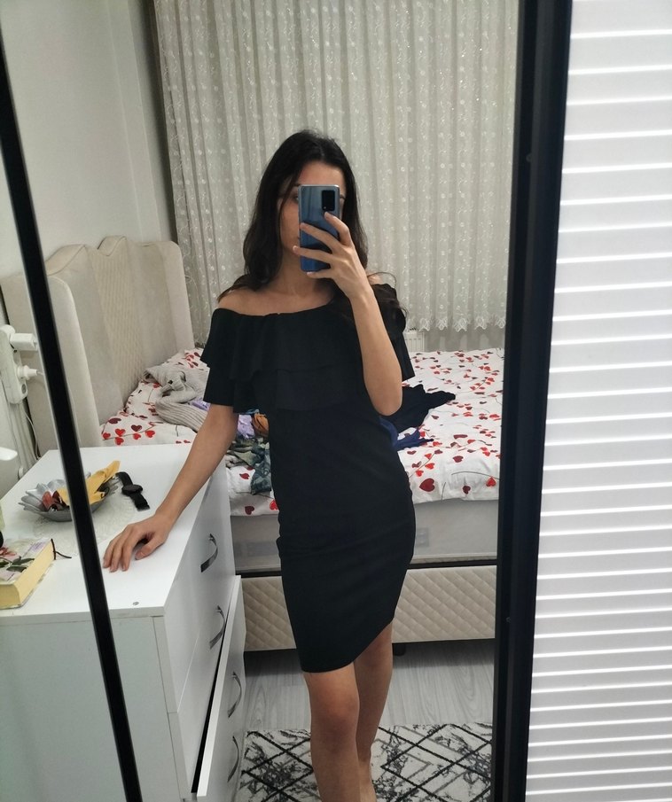 Drapeli Siyah Straplez Mini Elbise - Görsel 2