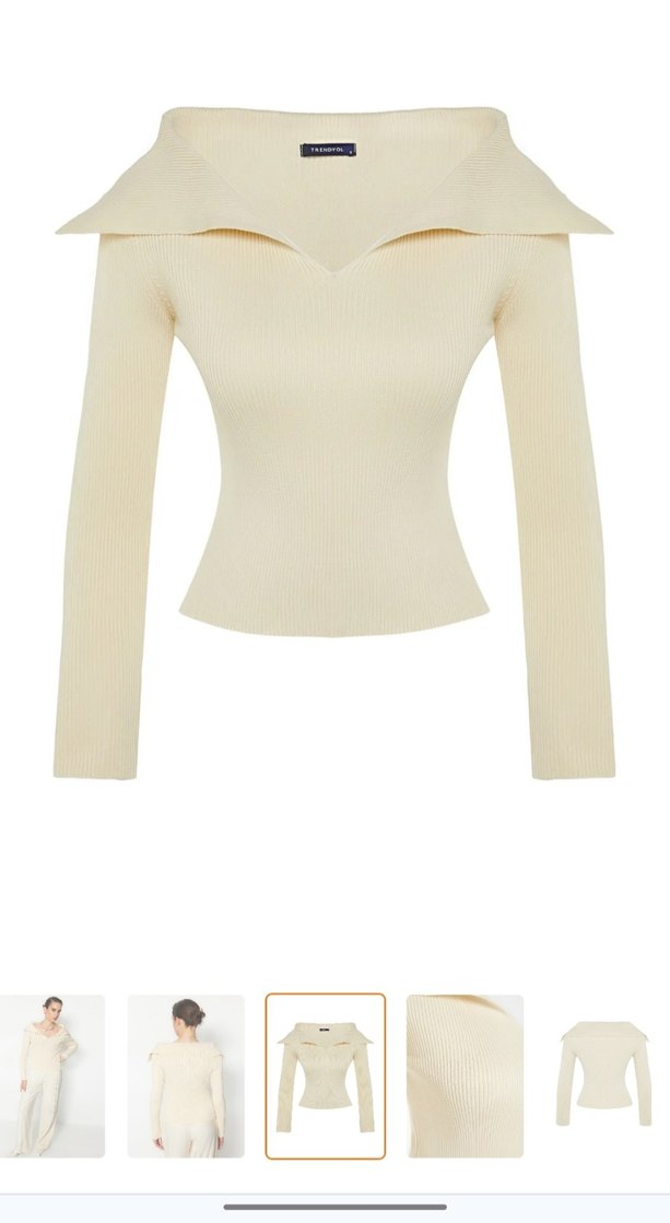 Bej V Yaka Kadın Triko Kazak - Görsel 2