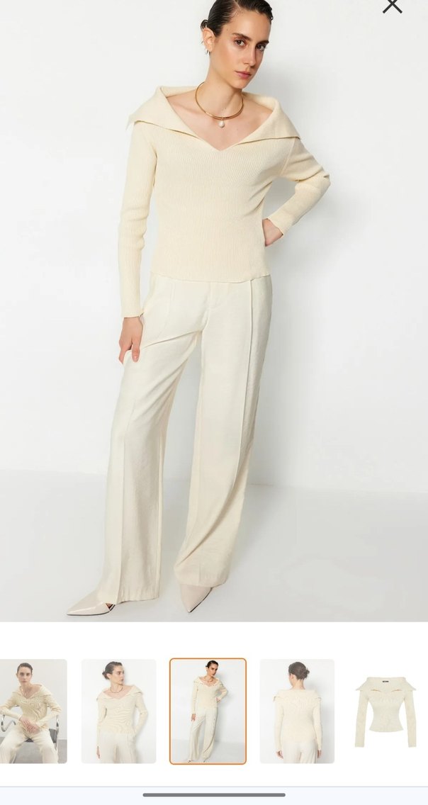 Bej V Yaka Kadın Triko Kazak - Görsel 3