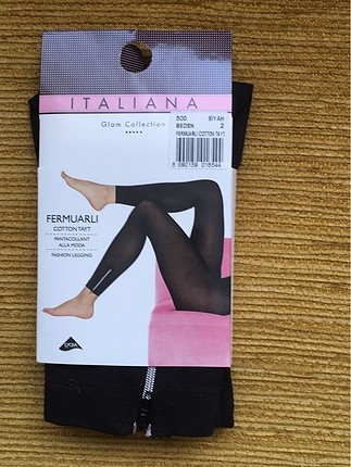 Siyah, fermuarlı, koton tayt-Italiana marka
