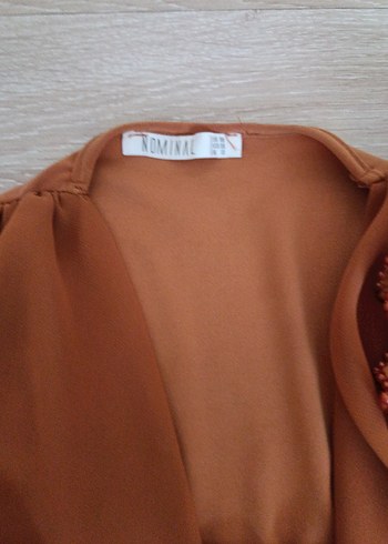 38 Beden camel Renk Drapeli Kolsuz Bluz