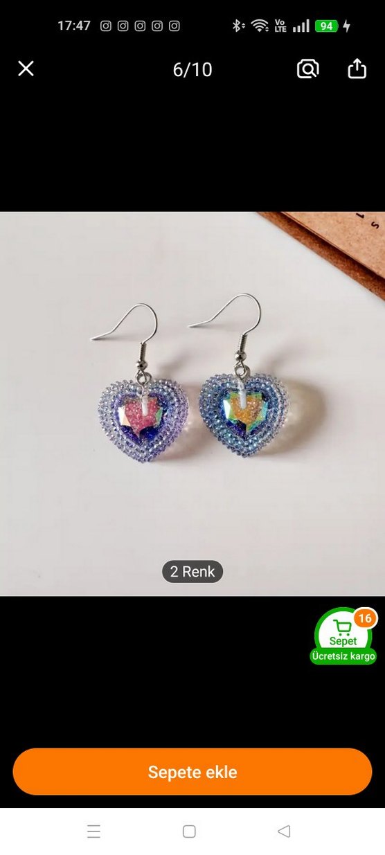 Renkli Boncuklu Kalp Küpe - Görsel 4