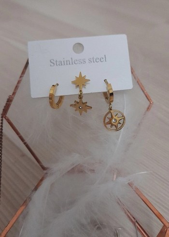 Diğer Altın Renkli Minimalist Boncuklu Küpe Seti