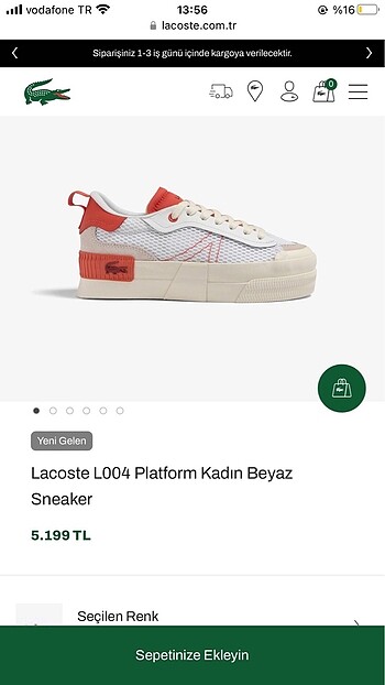 Lacoste L004 platform kadın beyaz