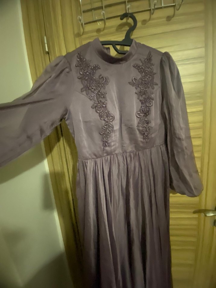 Gri Nakışlı Uzun Bohem Elbise - Görsel 4