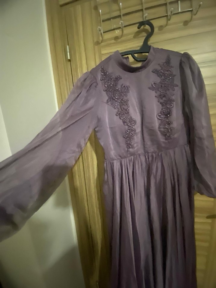 Gri Nakışlı Uzun Bohem Elbise - Görsel 3