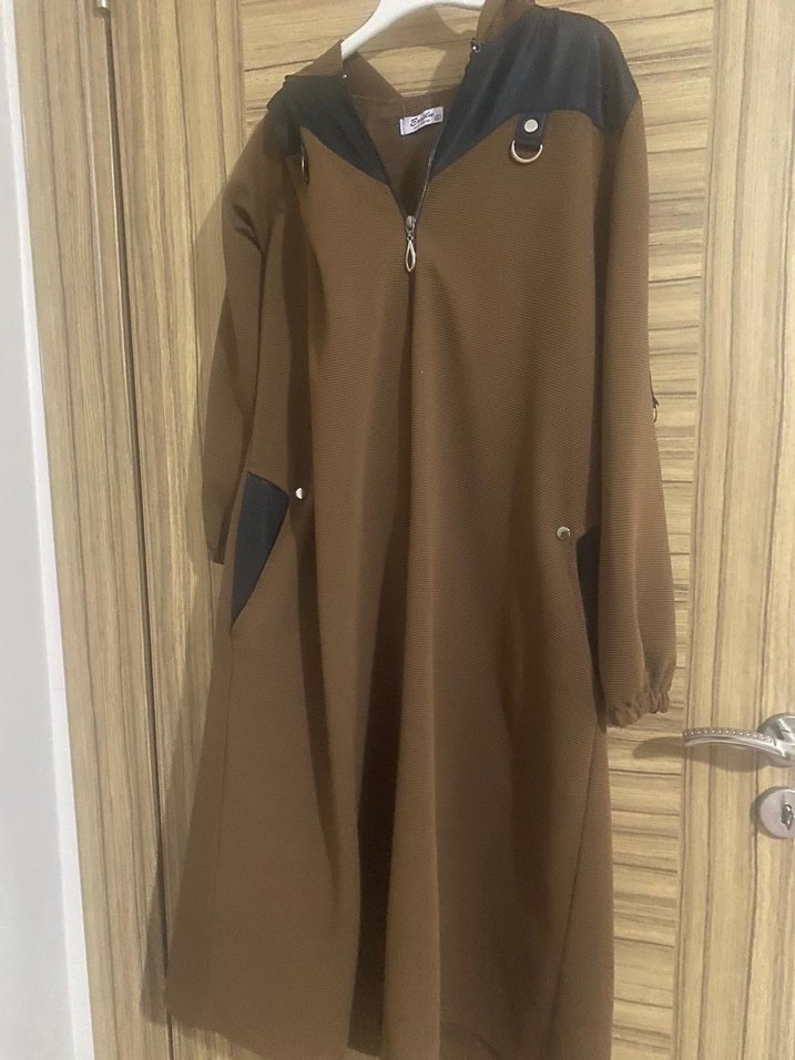 Kadın Kahverengi Süet Uzun Fermuarlı Kaban - Görsel 3