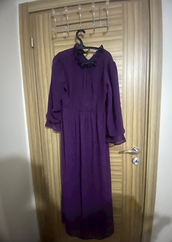 Mor Uzun Kollu Yüksek Yakalı Salaş Elbise - Görsel 5