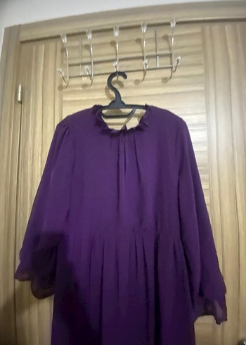 Mor Uzun Kollu Yüksek Yakalı Salaş Elbise - Görsel 7