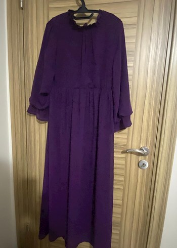 Mor Uzun Kollu Yüksek Yakalı Salaş Elbise - Görsel 15