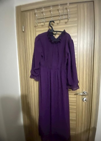 Mor Uzun Kollu Yüksek Yakalı Salaş Elbise - Görsel 12