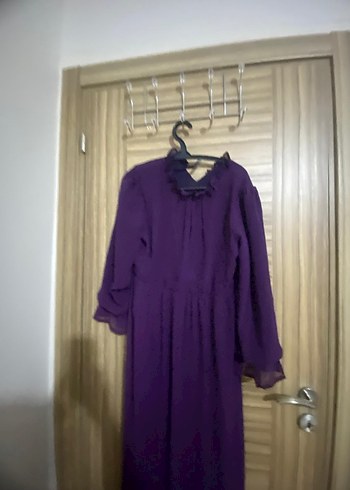 Mor Uzun Kollu Yüksek Yakalı Salaş Elbise - Görsel 11