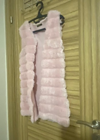 Pembe Uzun Kürklü Kadın Yelek - Görsel 12