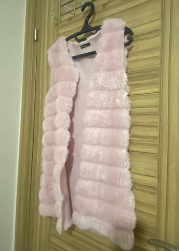 Pembe Uzun Kürklü Kadın Yelek - Görsel 5