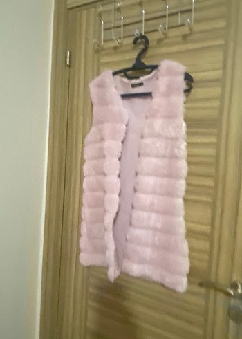 Pembe Uzun Kürklü Kadın Yelek - Görsel 9