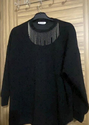 Zincir Detaylı Siyah Uzun Kollu Kadın Kazak - Görsel 2