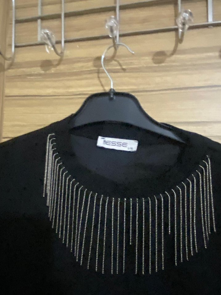 Zincir Detaylı Siyah Uzun Kollu Kadın Kazak - Görsel 4