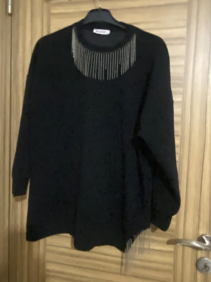 Zincir Detaylı Siyah Uzun Kollu Kadın Kazak - Görsel 5