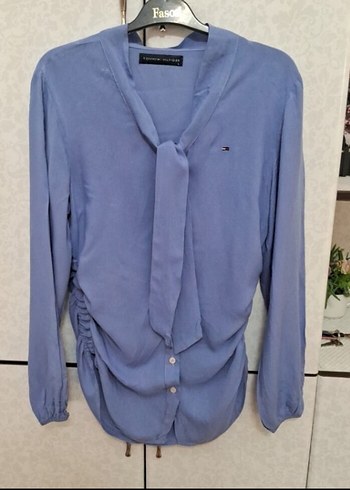 Mavi V Yaka Düğmeli Kadın Gömlek - Görsel 3