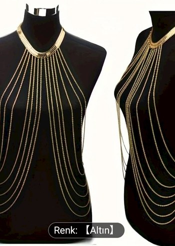 Altın Renk Zincir Detaylı Kadın Vücut Zinciri - Görsel 2