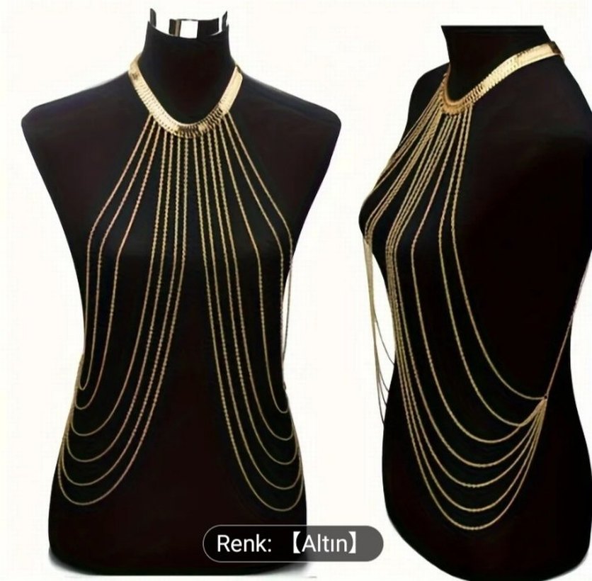 Altın Renk Zincir Detaylı Kadın Vücut Zinciri - Görsel 2