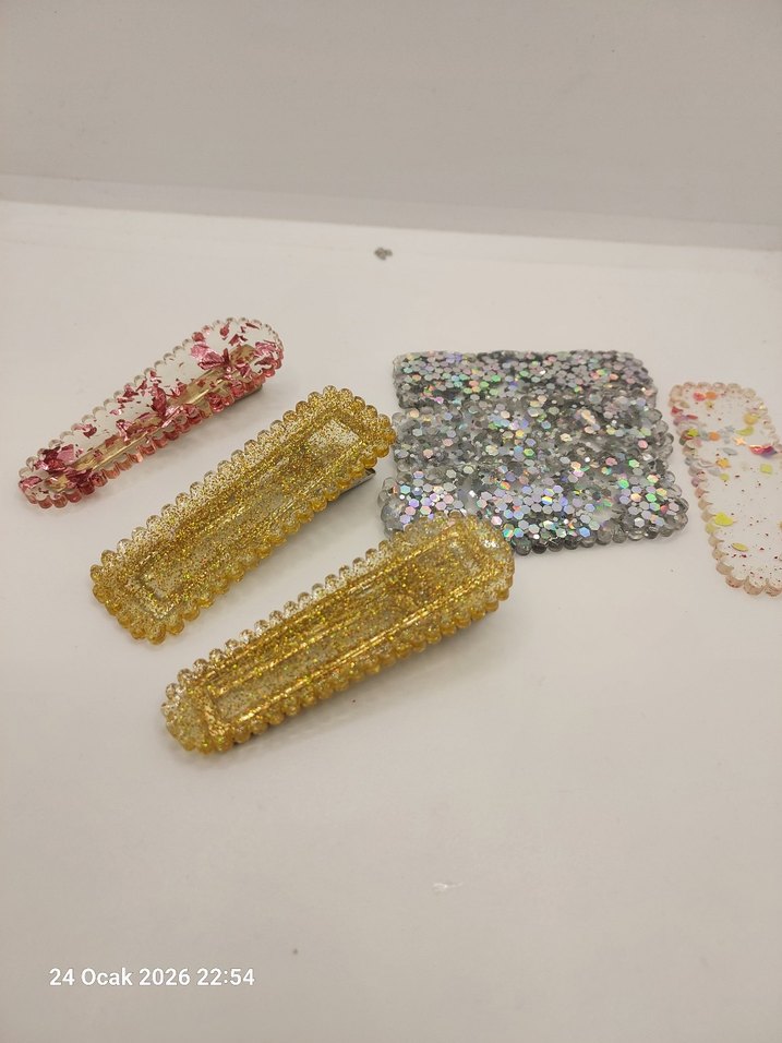 Işıltılı Çok Renkli Kadın Toka Seti Epoksi - Görsel 2