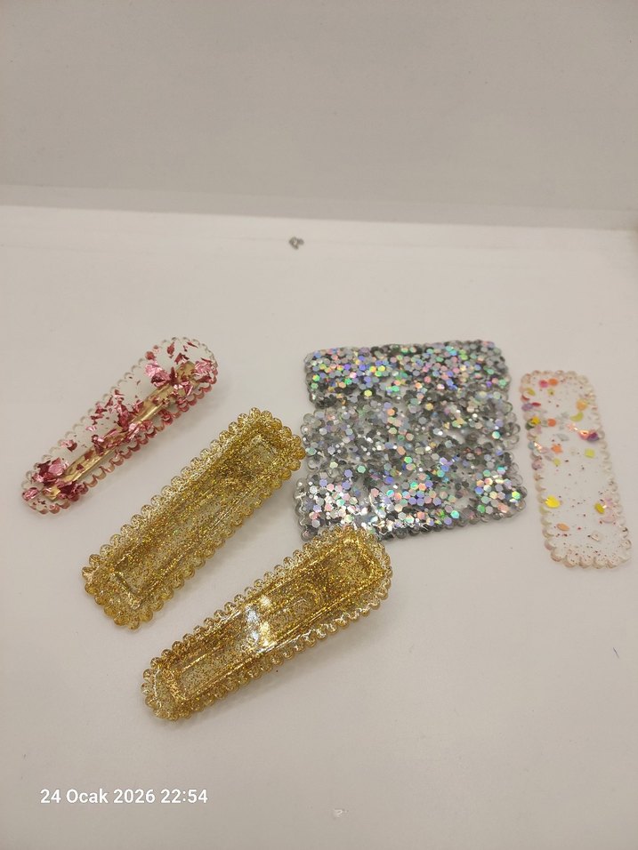 Işıltılı Çok Renkli Kadın Toka Seti Epoksi - Görsel 3