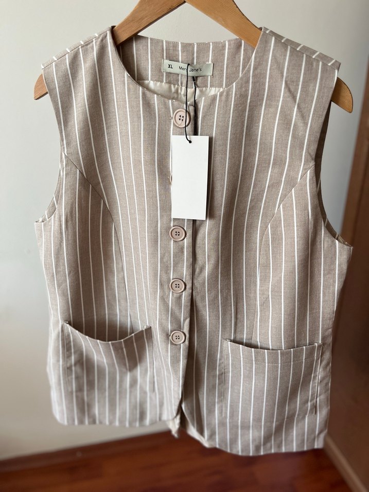 Zara kalıp çizgili dokuma yelek - Görsel 2