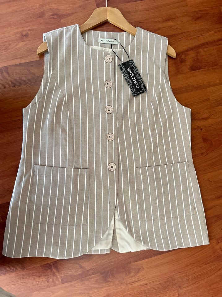 Zara kalıp çizgili dokuma yelek - Görsel 4