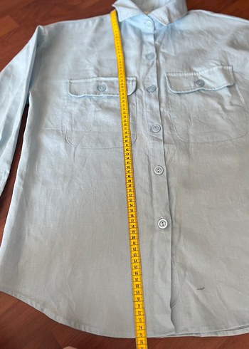 Mavi Uzun Kollu oversize keten gömlek - Görsel 3