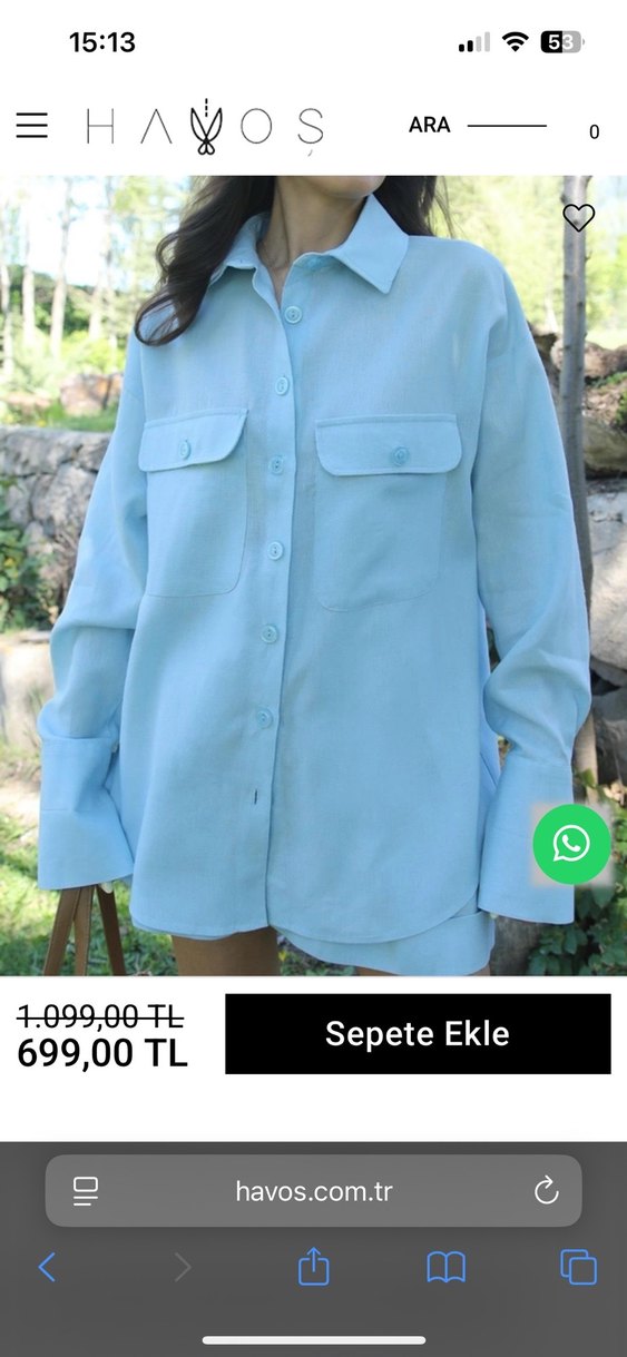 Mavi Uzun Kollu oversize keten gömlek - Görsel 2