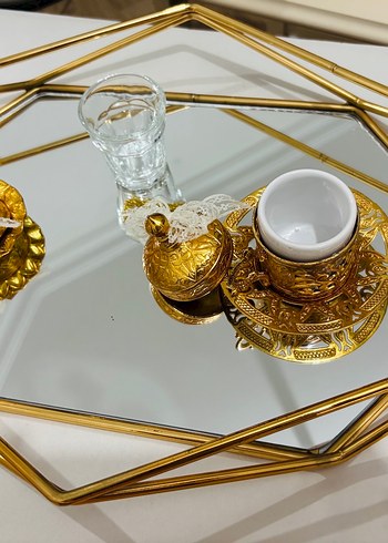 Nişan tepsisi ve kahve tepsisi aynalı gold