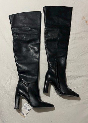 Mango hakiki deri çizme diz üstü çizme - Görsel 8