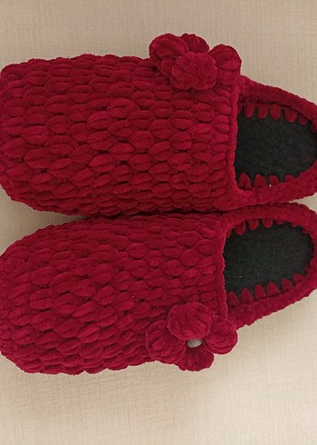 38 Beden bordo Renk Bordo Örgü Kadın Ev Terliği