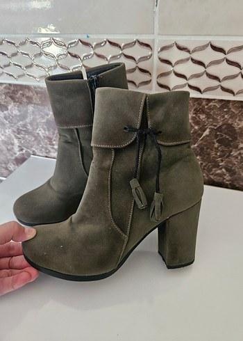 Diğer Haki Süet Tokalı Kadın Topuklu Bot